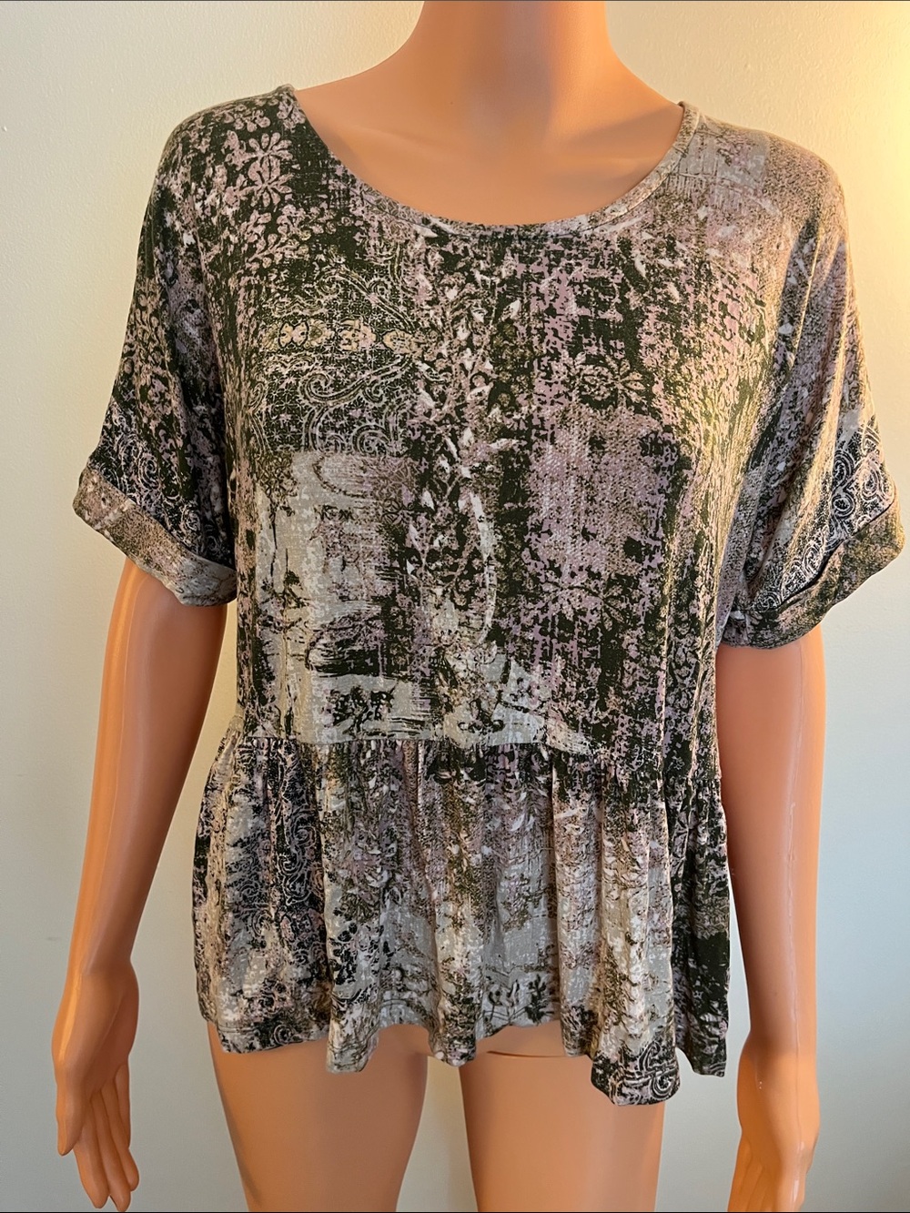 Daytrip Olive & Dusty Pink Abstract Top with Open Back